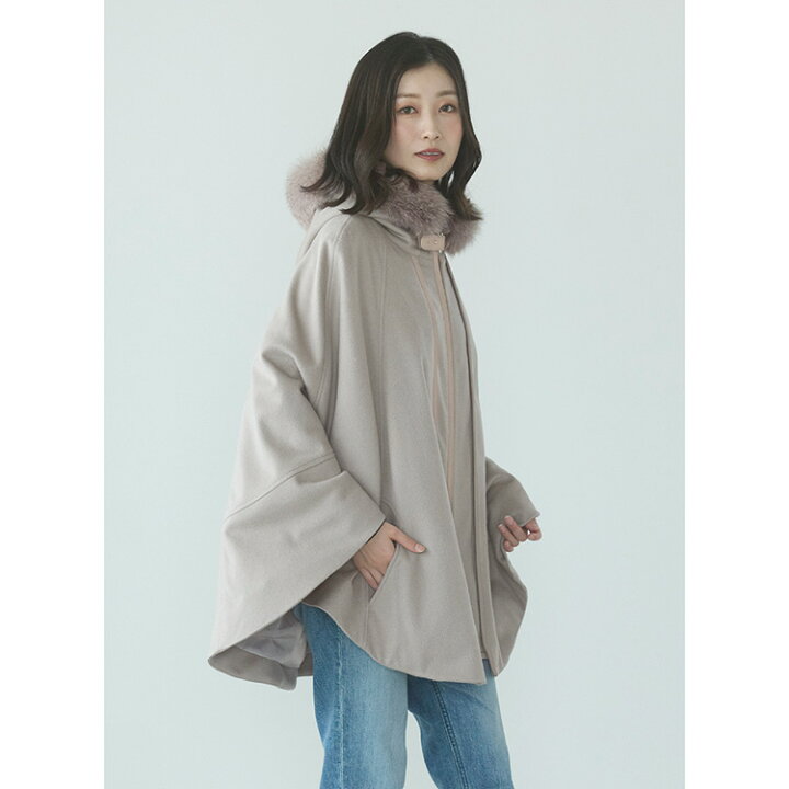 楽天市場】カシミヤ ケープ フォックス ファー 付き フード レディース  