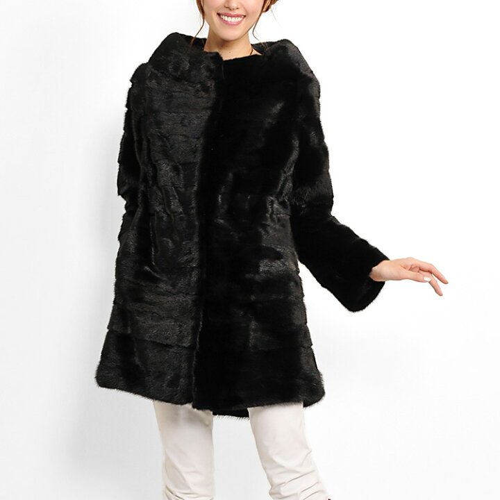 楽天市場】ミンク ボトルネックカラー コート ブラック/レディース  