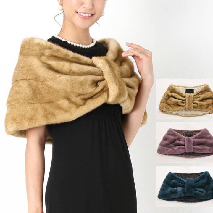 楽天市場】シルバー ブルー ミンク ケープ ファー ストール/レディース  