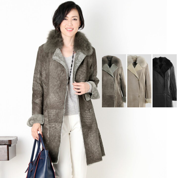 楽天市場 ムートンコート レディース 冬 フォックス襟付き ベージュ グレー ブラック M Ll 秋 冬 ギフト 母 女性 プレゼント ギフト 6f r 三京商会 Sankyo Shokai