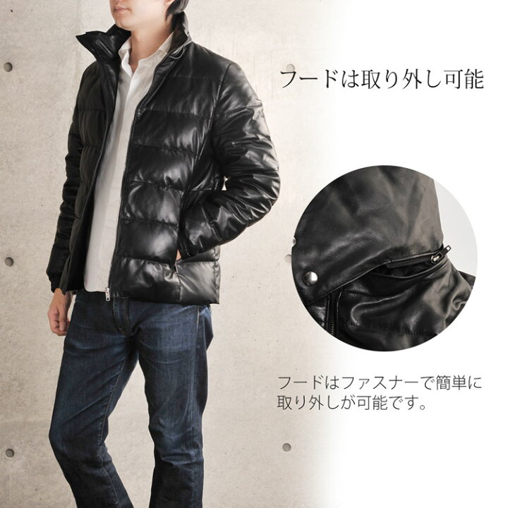 楽天市場】レザー ダウン ジャケット メンズ レザージャケット ダウン 