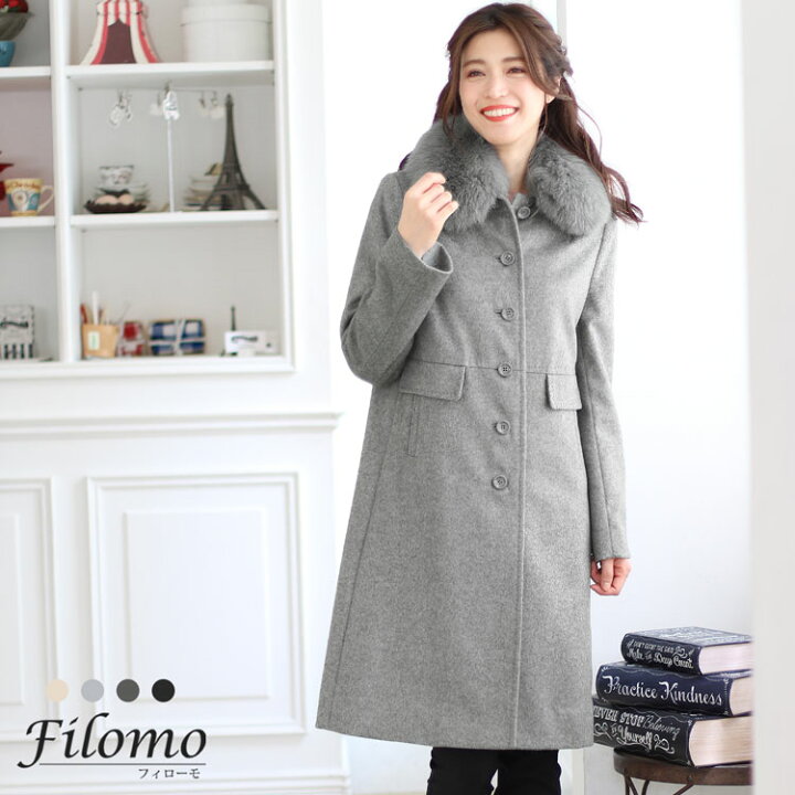 楽天市場】Filomo コート レディース カシミヤ混 ウール ファー付き 