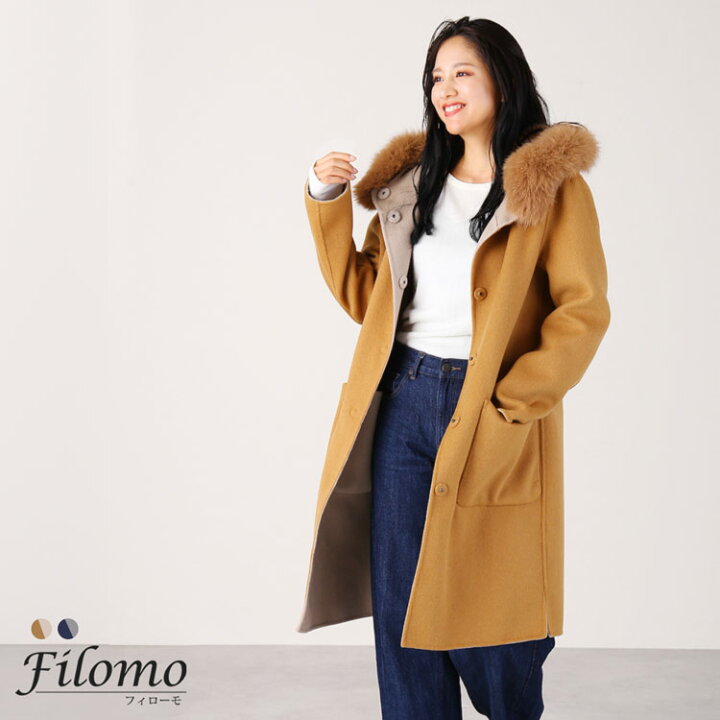 楽天市場】ウール リバーシブル コート フォックス ファー トリミング  