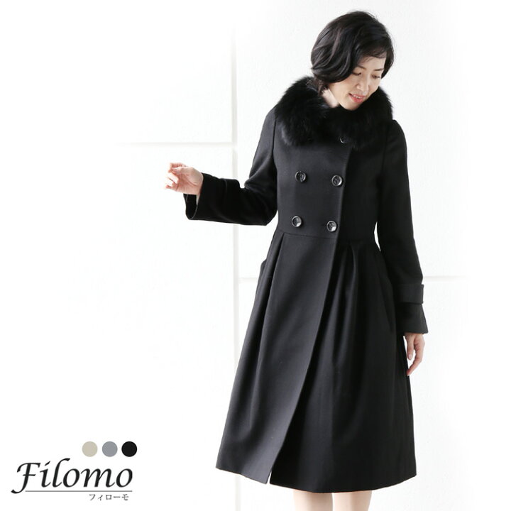 楽天市場】カシミヤ ロング コート フォックス ファー 付き カシミヤ 