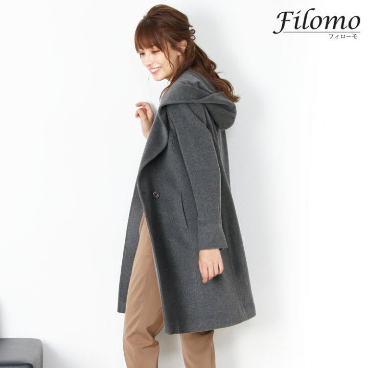 楽天市場 コート レディース フード ダブル ウール カシミヤ 混 レディースコート Filomo フィローモ ブランド 秋 冬 大人 アウター ベージュ グレー ブラック ギフト レビュープレゼント対象 6f r 三京商会 Sankyo Shokai