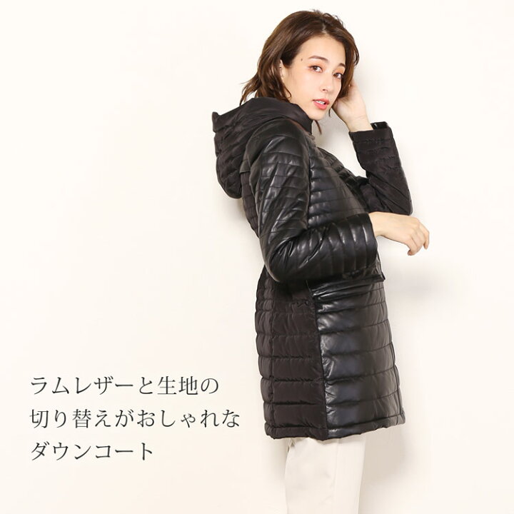 楽天市場】レザー ダウンコート レディース 生地 ラム 切り替え フード  