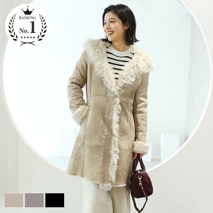 楽天市場】ムートンコート レディース 冬 フード付き ベージュ/ライト  
