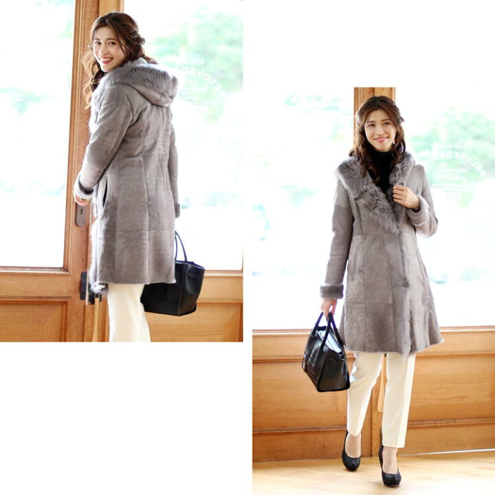 楽天市場】ムートンコート レディース 冬 フード付き ベージュ/ライト  