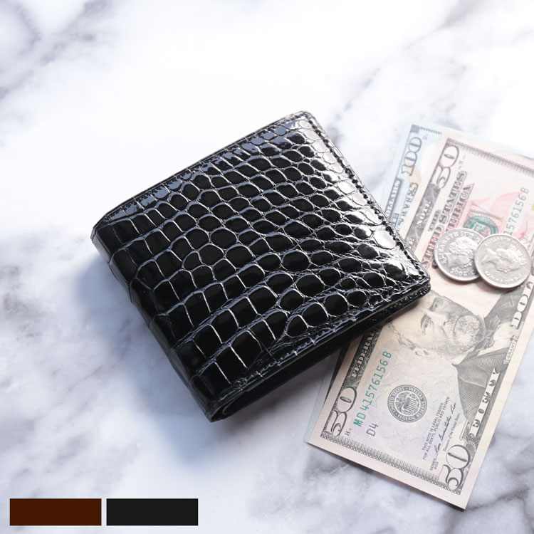 マットクロコダイルの2つ折り財布　ブラック 折り財布 小物 メンズ セットアップ