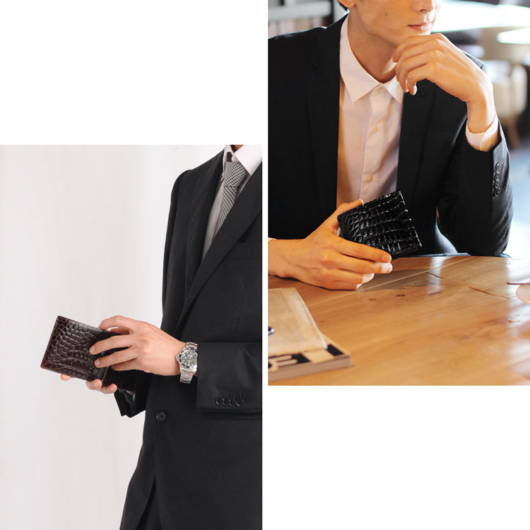 クロコダイル 財布 メンズ 二つ折り 日本製 折り財布 小物 メンズ アウトレット取扱店