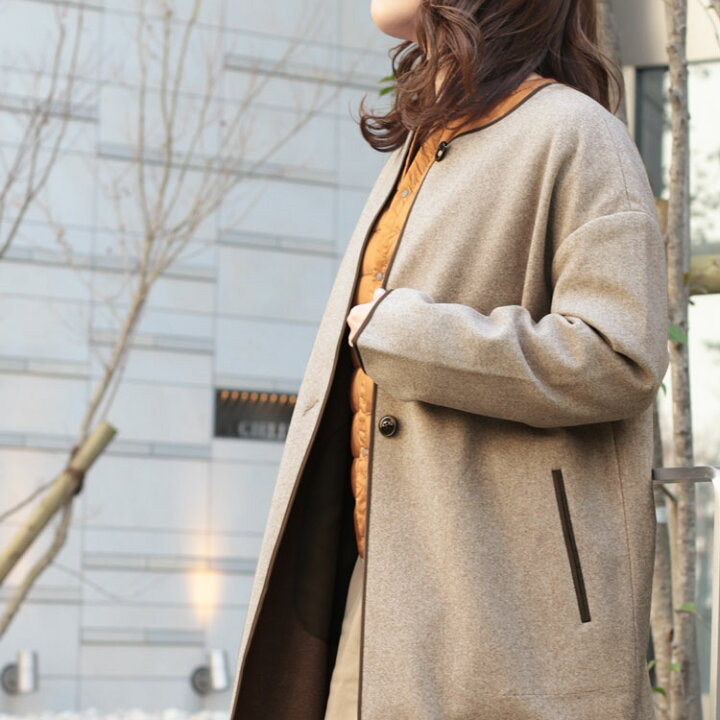 楽天市場】ノーカラー パイピング コート レディース スプリングコート  