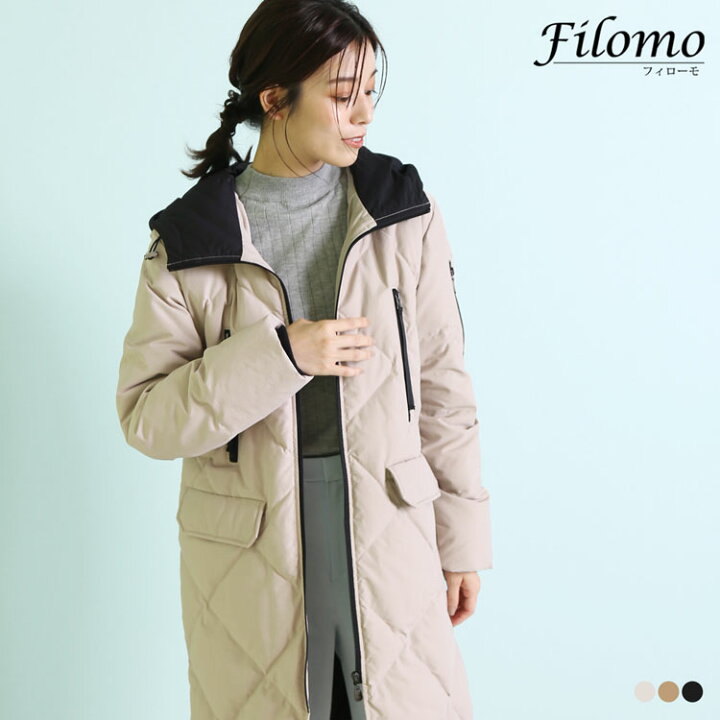 楽天市場 ダウンコート レディース ロング フード 付き ブランド Filomo ダウンコート ロングコート あたたかい 冬 きれいめ アウター 大きいサイズ ロング丈 綿 白 通勤 30代 40代 50代 ギフト プレゼント 5f r 三京商会 Sankyo Shokai