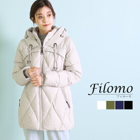 【期間限定SALE!!】ダウンコート レディース ミドル丈 フード付き ハンガリー ダウン90％ 手洗い ブランド Filomo 冬 ダウンジャケット アウター 洗える 軽量 ミドル 白 アイボリー ネイビー カーキ ブラック 黒 ギフト プレゼント 実用的 6F (08000265r)