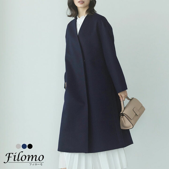 楽天市場】コート ノーカラー ロングコート レディース 春 黒 Filomo 
