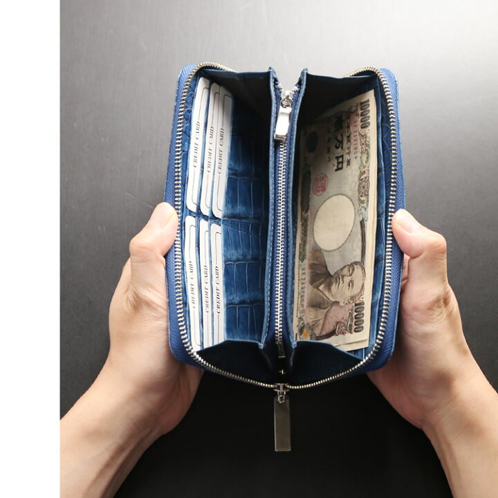 楽天市場】【5％クーポン】スモール クロコダイル 長財布 藍染め 