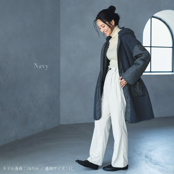 楽天市場】【お得なクーポン発行中!】キルト ボア フード付き コート  