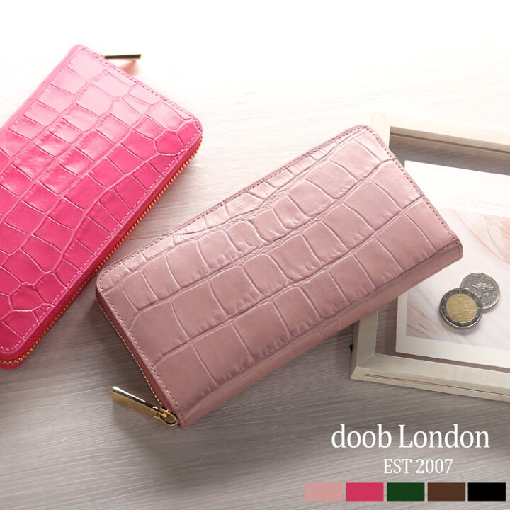 美品 クロコダイル ピンク 長財布 ゴールド 本革 ラウンドファスナー 
