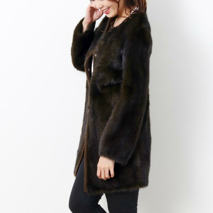 楽天市場】ミンク コート アンゴラ混 ニット ノーカラー パンチング  