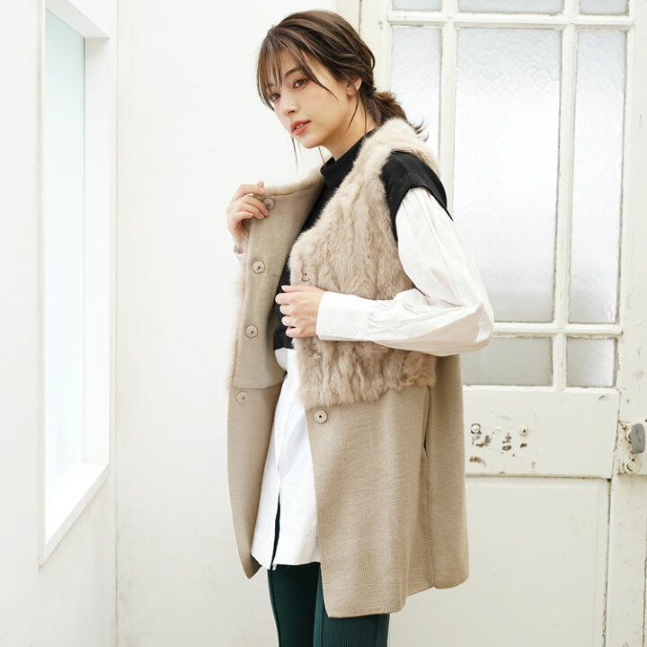 楽天市場】ファーベスト ラビットファー トリミング ニット ロング  