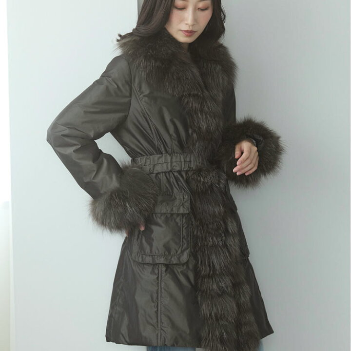 楽天市場】シルバー フォックス トリミング コート ベルト付き  