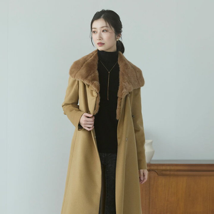 楽天市場】内モンゴル産 カシミヤ 100％ ロングコート ミンク襟  