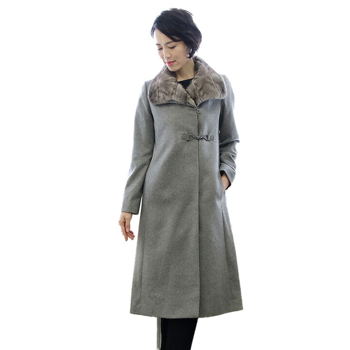 楽天市場】内モンゴル産 カシミヤ 100％ ロングコート ミンク襟  