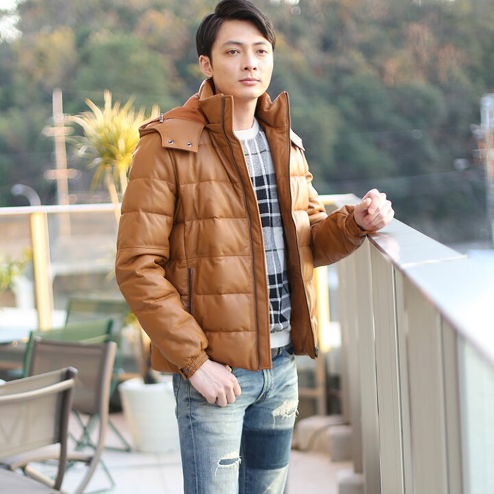 楽天市場】【最大10%offクーポン】レザー ダウン ジャケット メンズ 