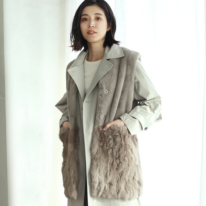 楽天市場】ファーベスト ラビット ファー ロング ベスト レディース  