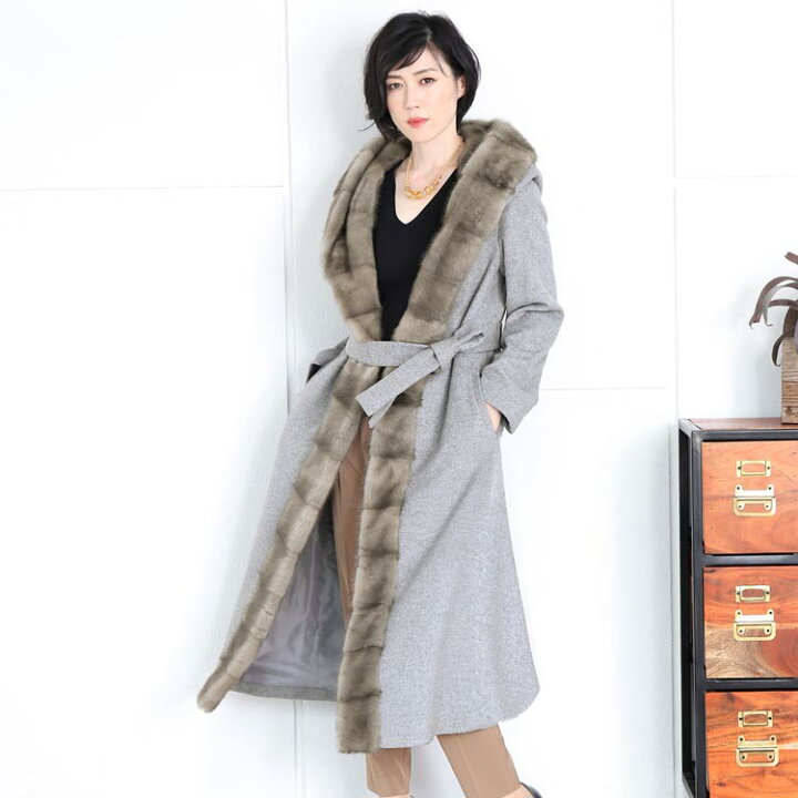 楽天市場】Filomo ミンク トリミング ロング コート カシミヤ ブレンド  