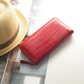 【5％オフクーポン】クロコダイル 長財布 レディース マット加工 ラウンドファスナー アウトポケット付き ブルー/ブラック/オレンジ/レッド/グリーン/ベージュ/ピンク 本革 鰐革 女性 婦人 贈り物 ギフト プレゼント 4FA (06001480r)