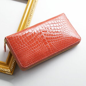 シャイニング クロコダイル 本物 クロコ 財布 レディース 女性 ラウンドファスナー 長財布 使いやすい 大容量 本革 紙幣入れ 一枚取り ピンク 赤 レッド 長サイフ お財布 高級 シャイニング