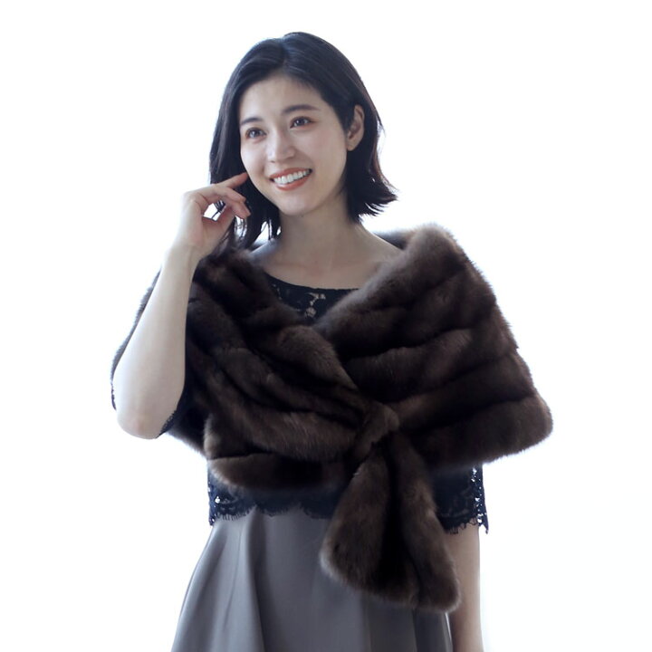 極美品▽ロシアンセーブル SABLE 房付き 本毛皮ショール ブラウン  
