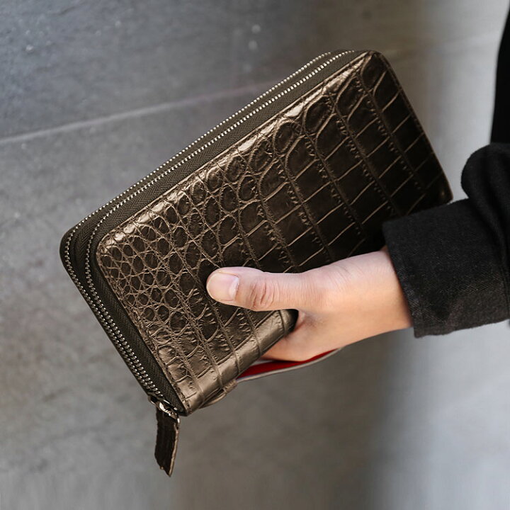 本革クロコダイル ダブルジップ トラベルウォレット・ホーンバック  