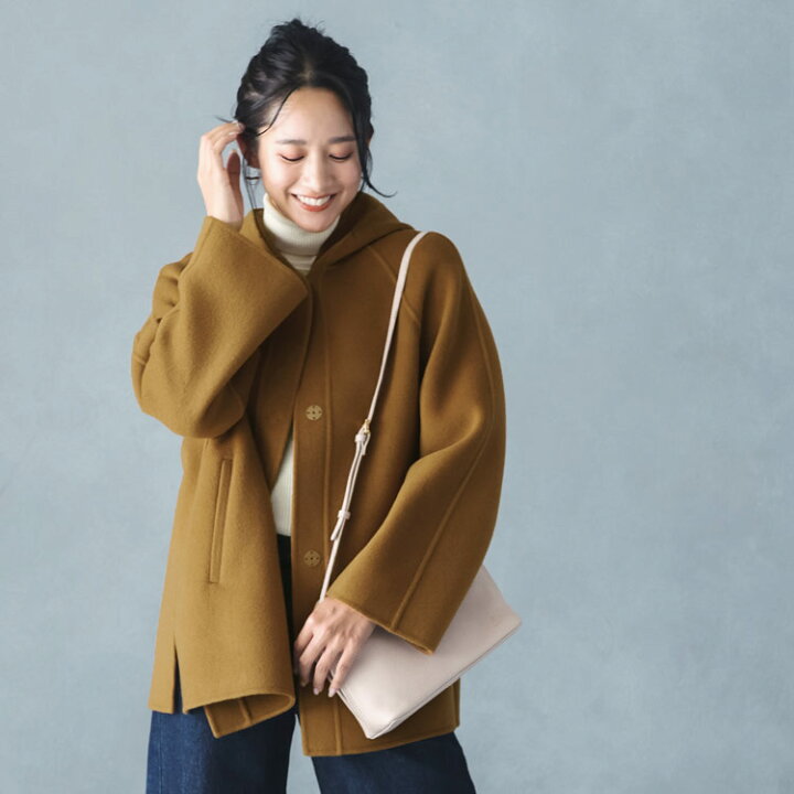楽天市場】フード付き コート 裾 フレア アウター カシミヤ混 カシミヤ  