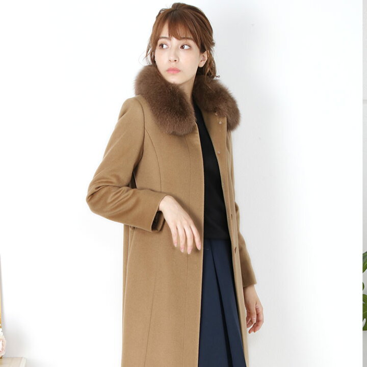 美品 蒔い エフデ カシミヤ100%ロングコート 13号 比翼コート Aライン 