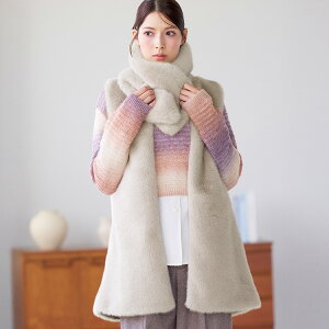 ミドル丈 フェイクファーベスト&マフラー レディース ギフト プレゼント ファーマフラー マフラー ベスト ファーベスト エコファー 秋 冬 体型カバー ゆったり アウター ノースリーブ (08000