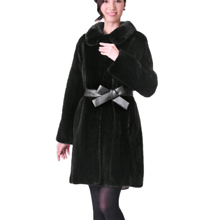 楽天市場】ブラックグラマ ミンク コート ロング 着丈89cm ブラック  