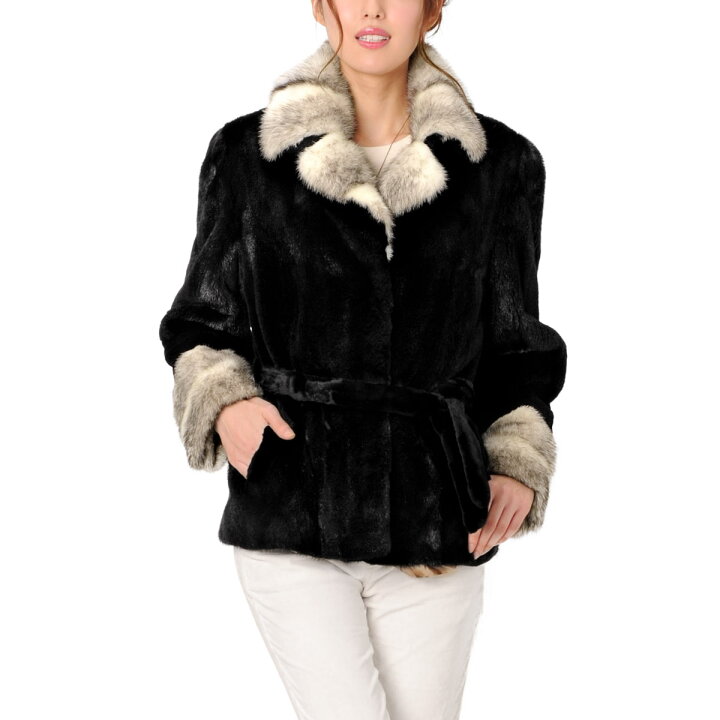 楽天市場】ミンク ジャケット シェアード加工 ブラッククロスミンク  