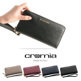 【期間限定価格】[cromia] クロミア 牛革 長財布 ラウンドファスナー イタリア製 ゴールド金具 レディース ベージュ/オールドローズ/ネイビー/ブラック (09000110r) 開運財布 ギフト プレゼント 一粒万倍 春財布