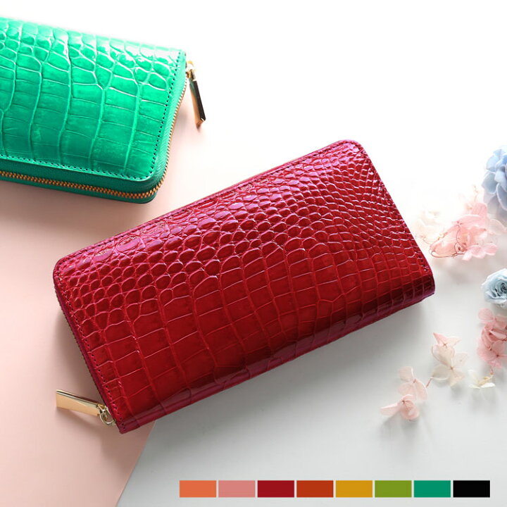 楽天市場 クロコダイル 長財布 レディース ラウンドファスナー シャイニング 加工 ゴールド ファスナー 本革 全10色 婦人財布 高級感 艶 美しい 母 女性 プレゼント 春財布 黄色 金運 ギフト4fa r 開運財布 マスタークロコダイル 財布 バッグ