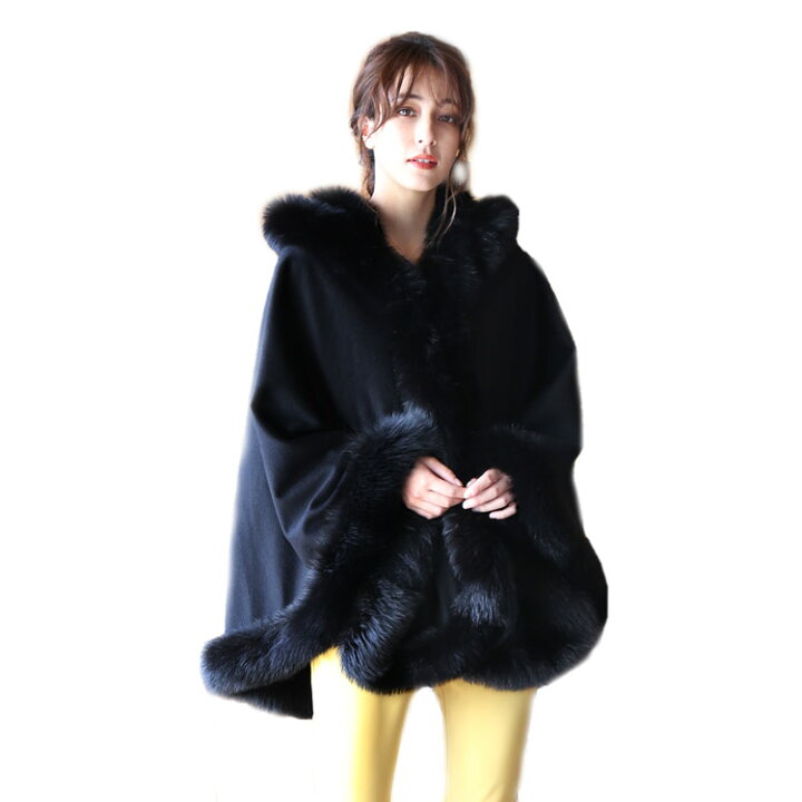 楽天市場】カシミヤ ケープ SAGA フォックス ファー トリミング フード 