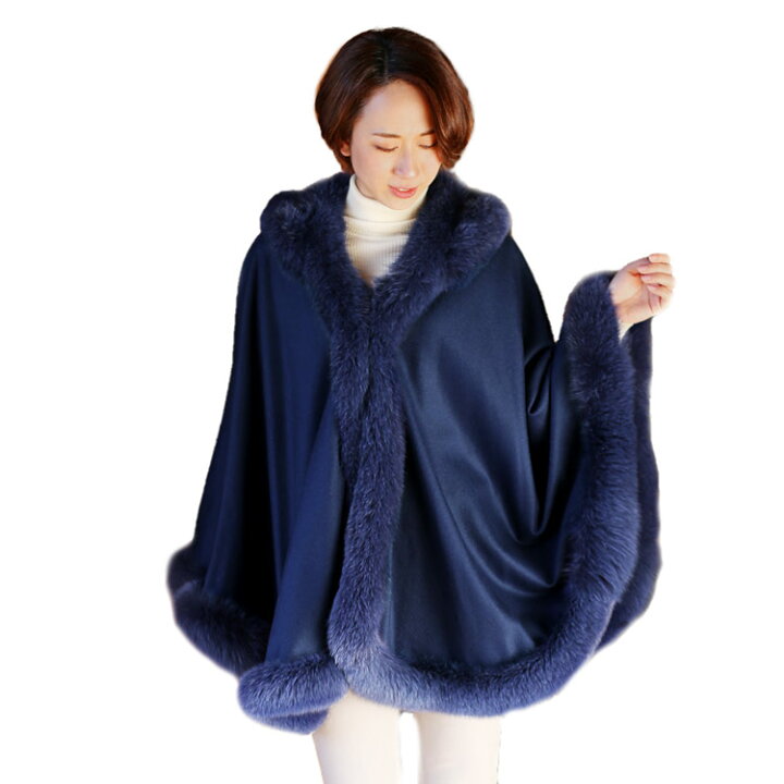 楽天市場】カシミヤ ケープ SAGA フォックス ファー トリミング フード 