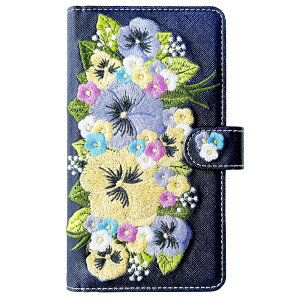Galaxy A55 5G SC-53E SCG27 ケース カバー ハンドあり パンジー刺繍 手帳型ケース 手帳 sc53e sc53eケース sc53eカバー sc-53eケース sc-53eカバー SCG27ケース SCG27カバー docomo au 手帳ケース スマホケース