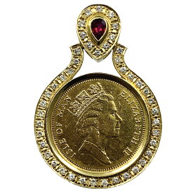 マン島 ソブリン金貨 1988年 18.09g K18/22 ルビー 0.25 ダイヤモンド 0.73 イエローゴールド コイントップ コレクション アンティークコイン Gold