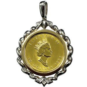 メイプルリーフ 1996年 15.2g メイプル金貨 エリザベス女王 純金 K18WG / K24 1/4オンス ダイヤモンド 0.03 カナダ王室造幣局 イエローゴールド ホワイトゴールド コイントップ コレクション Gold