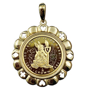 ピーターラビット金貨 ジブラルタル エリザベス女王 1/10オンス 1993年 9.7g K18/24 純金 Gold 両面ガラス付き デザイン枠
