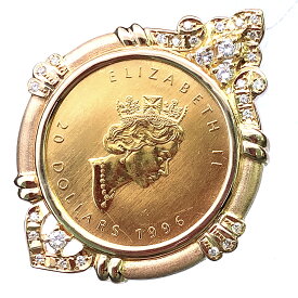 カナダ メイプル金貨 K18/24 純金 エリザベス二世 1996年 24.25g 1/2オンス ダイヤモンド 0.40 イエローゴールド コイン ペンダントトップ コレクション