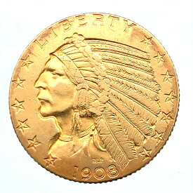 インディアン アメリカ 金貨 5ドル イーグル 1908年 8.3g 21.6金 イエローゴールド コレクション アンティークコイン Gold