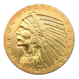 インディアン アメリカ 金貨 5ドル イーグル 1915年 8.3g 21.6金 イエローゴールド コレクション アンティークコイン Gold