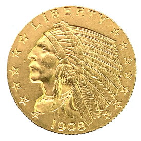 インディアン アメリカ 金貨 2.5ドル イーグル 1908年 4.1g 21.6金 イエローゴールド コレクション アンティークコイン Gold